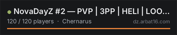 NovaDayZ #2 — PVP | 3PP | HELI | LOOT+ WIPE 16.10 on the AR16 DayZ server list