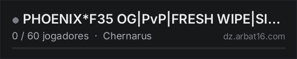 PHOENIX*F35 OG|PvP|FRESH WIPE|SIX MAN|A6 Guns|MOVING BM na lista de servidores de DayZ da AR16
