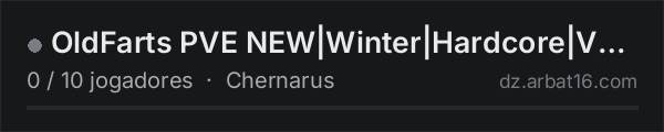 OldFarts PVE NEW|Winter|Hardcore|Vanilla+ na lista de servidores de DayZ da AR16