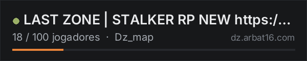LAST ZONE | STALKER RP NEW https://discord.gg/last-zone na lista de servidores de DayZ da AR16