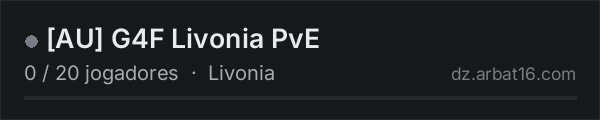 [AU] G4F Livonia PvE na lista de servidores de DayZ da AR16