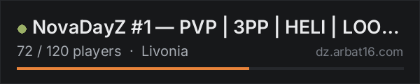 NovaDayZ #1 — PVP | 3PP | HELI | LOOT+ WIPE 16.10 on the AR16 DayZ server list