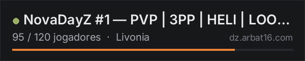 NovaDayZ #1 — PVP | 3PP | HELI | LOOT+ WIPE 16.10 na lista de servidores de DayZ da AR16