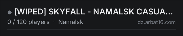 [WIPED] SKYFALL - NAMALSK CASUAL+ | LOOT+ | CARS+ | HIGH FPS+ on the AR16 DayZ server list