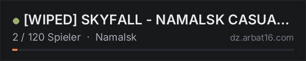 WIPED SKYFALL - NAMALSK CASUAL+ | LOOT+ | CARS+ | HIGH FPS+ in der DayZ-Serverliste von AR16