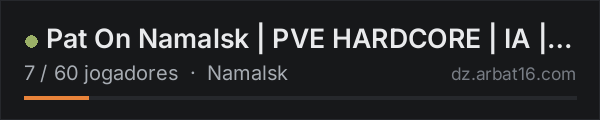 Pat On Namalsk | PVE HARDCORE | IA | QUEST | CRAFT+++ | FR na lista de servidores de DayZ da AR16