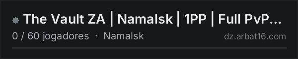 The Vault ZA | Namalsk | 1PP | Full PvP | Testing na lista de servidores de DayZ da AR16