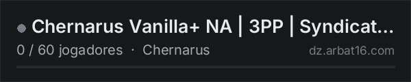Chernarus Vanilla+ NA | 3PP | SyndicateNetwork.gg na lista de servidores de DayZ da AR16