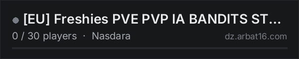 [EU] Freshies PVE PVP IA BANDITS STAMINA CUSTOM BIKE on the AR16 DayZ server list
