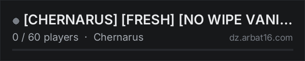 CHERNARUS FRESH NO WIPE VANILLA LOG ADMINS ONLY NO MOD on the AR16 DayZ server list
