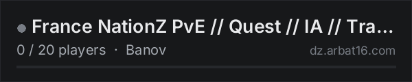 France NationZ PvE // Quest // IA // Trader // Wipe 09/10/26 on the AR16 DayZ server list