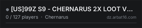 US99Z S9 - CHERNARUS 2X LOOT VANILLA+ NORAID LIGHT AI on the AR16 DayZ server list