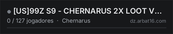 US99Z S9 - CHERNARUS 2X LOOT VANILLA+ NORAID LIGHT AI na lista de servidores de DayZ da AR16