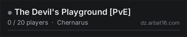 The Devil's Playground [PvE] on the AR16 DayZ server list