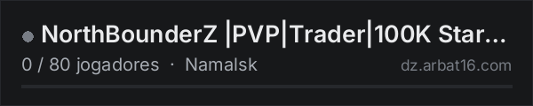 NorthBounderZ |PVP|Trader|100K Start|Heli|5Man|Loot+|BBP|1PP|Te na lista de servidores de DayZ da AR16