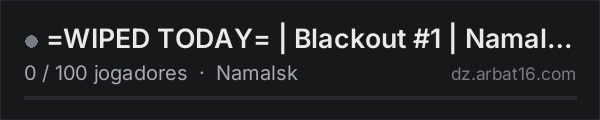 =WIPED TODAY= | Blackout #1 | Namalsk | 5 Group Max na lista de servidores de DayZ da AR16