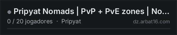 Pripyat Nomads | PvP + PvE zones | NomadsGaming.com/Pripyat na lista de servidores de DayZ da AR16