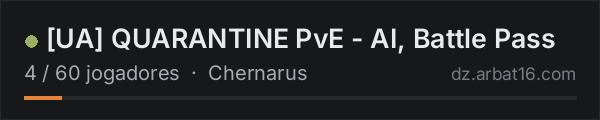 UA QUARANTINE PvE - AI, Battle Pass na lista de servidores de DayZ da AR16
