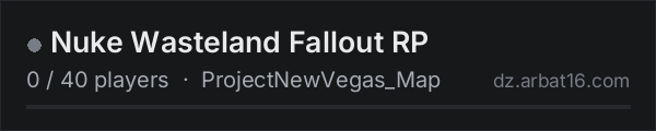 Nuke Wasteland Fallout RP on the AR16 DayZ server list
