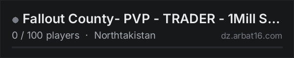 Fallout County- PVP - TRADER - 1Mill START - North Takistan on the AR16 DayZ server list