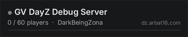GV DayZ Debug Server on the AR16 DayZ server list