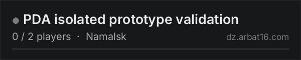 PDA isolated prototype validation on the AR16 DayZ server list
