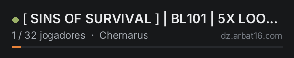 [ SINS OF SURVIVAL ] | BL101 | 5X LOOT | FULL PVP | WEEKEND R** na lista de servidores de DayZ da AR16