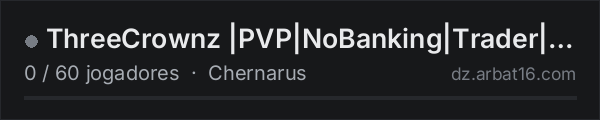 ThreeCrownz |PVP|NoBanking|Trader|BBP|1PP|Lootchest|Carepackage na lista de servidores de DayZ da AR16
