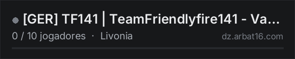 [GER] TF141 | TeamFriendlyfire141 - Vanilla+++++ na lista de servidores de DayZ da AR16
