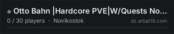 Otto Bahn |Hardcore PVE|W/Quests Novikostok|AI| on the AR16 DayZ server list