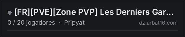 FRPVEZone PVP Les Derniers Gardiens na lista de servidores de DayZ da AR16
