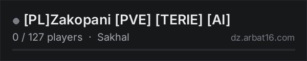 PLZakopani PVE TERIE AI on the AR16 DayZ server list