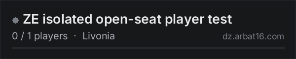 ZE isolated open-seat player test on the AR16 DayZ server list