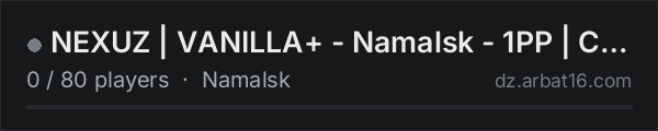 NEXUZ | VANILLA+ - Namalsk - 1PP | Codelock+MAP | on the AR16 DayZ server list