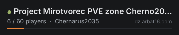 Project Mirotvorec PVE zone Cherno2035 on the AR16 DayZ server list