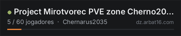 Project Mirotvorec PVE zone Cherno2035 na lista de servidores de DayZ da AR16