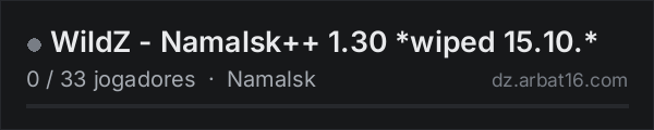 WildZ - Namalsk++ 1.30 *wiped 15.10.* na lista de servidores de DayZ da AR16