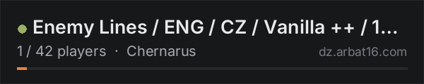 Enemy Lines / ENG / CZ / Vanilla ++ / 1PP / PVP / 4 Group on the AR16 DayZ server list