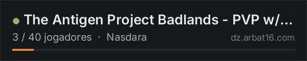 The Antigen Project Badlands - PVP w/PVE Zone! Tiny Trader. Loo na lista de servidores de DayZ da AR16