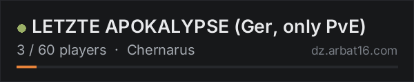 LETZTE APOKALYPSE (Ger, only PvE) on the AR16 DayZ server list