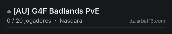 [AU] G4F Badlands PvE na lista de servidores de DayZ da AR16