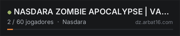 NASDARA ZOMBIE APOCALYPSE | VANILLA ++ | PVE ONLY na lista de servidores de DayZ da AR16