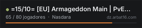 =15/10= [EU] Armageddon Main | PvE w/ PvP Zones na lista de servidores de DayZ da AR16