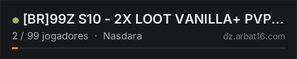 [BR]99Z S10 - 2X LOOT VANILLA+ PVP badlands na lista de servidores de DayZ da AR16