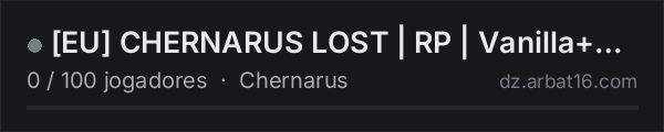 EU CHERNARUS LOST | RP | Vanilla+ | Trader | Airdrop na lista de servidores de DayZ da AR16