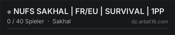 NUFS SAKHAL | FR/EU | SURVIVAL | 1PP in der DayZ-Serverliste von AR16