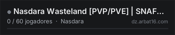Nasdara Wasteland [PVP/PVE] | SNAFU | 1.30 Fresh Wipe na lista de servidores de DayZ da AR16