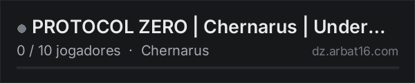 PROTOCOL ZERO | Chernarus | Under Construction na lista de servidores de DayZ da AR16