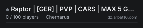 Raptor | GER | PVP | CARS | MAX 5 GROUP on the AR16 DayZ server list
