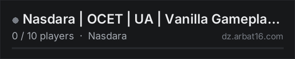Nasdara | OCET | UA | Vanilla Gameplay + BOTS | 3PP on the AR16 DayZ server list